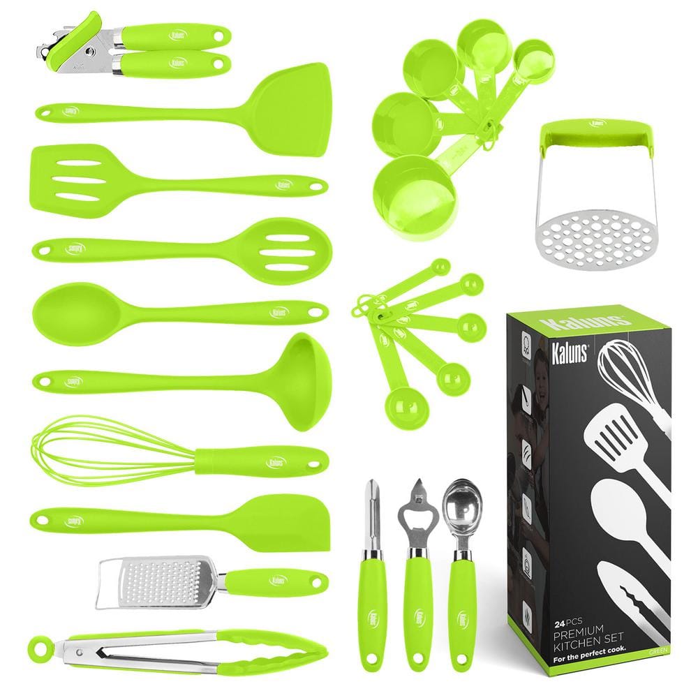 New Green Silicone Kitchen Utensils Set 19Pcs Non-Stick Cookware