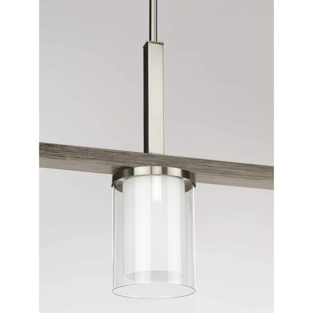 Mast 38" Brushed Nickel Linear Chandelier with Faux Wood Accents
