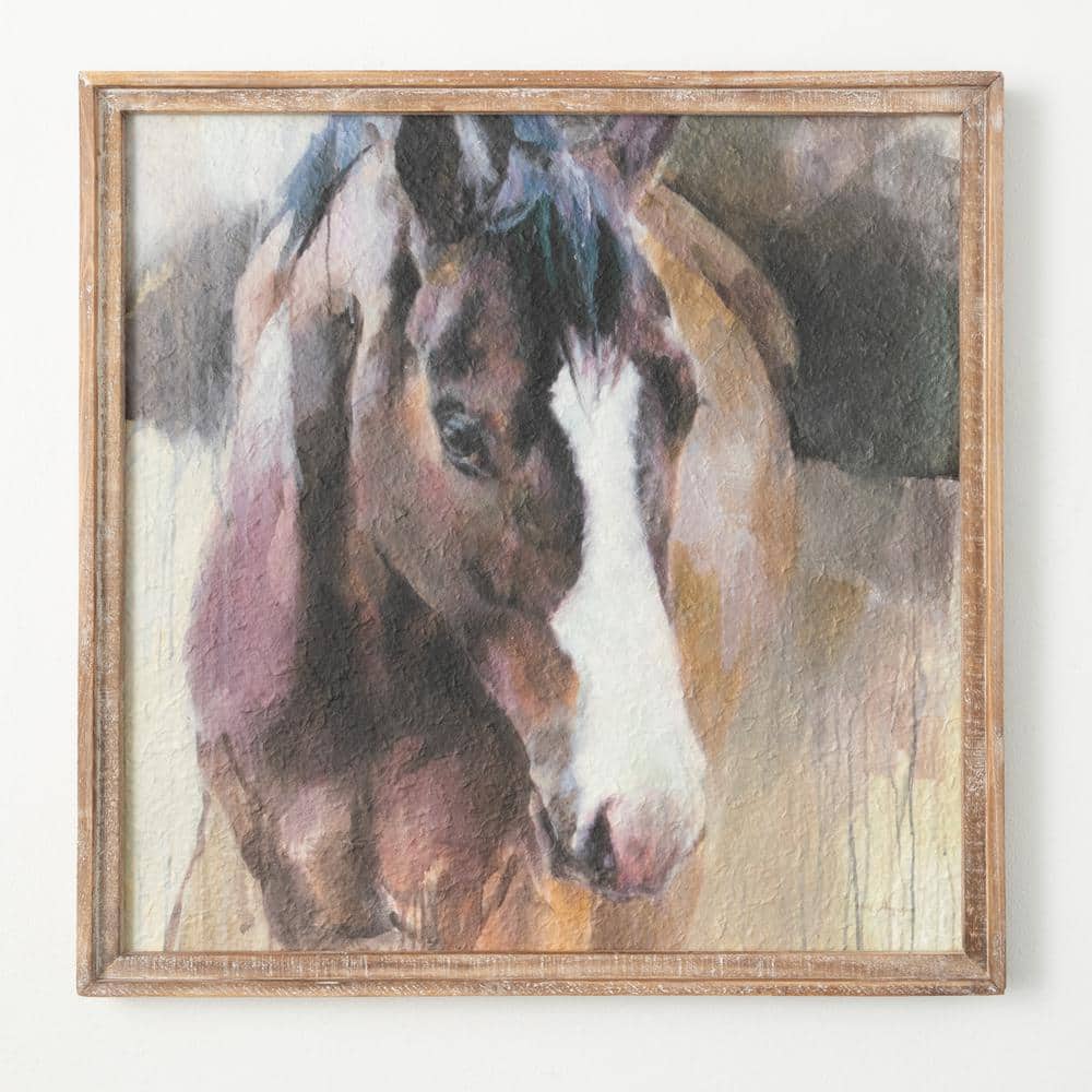 SULLIVANS Brown Wood Framed Horse Art Print 24.5 in. x 24.5 in. N2870 The Home Depot