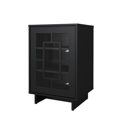 Linear Design Detail Accent Cabinet, Black Storage Cabinet With Glass Doors