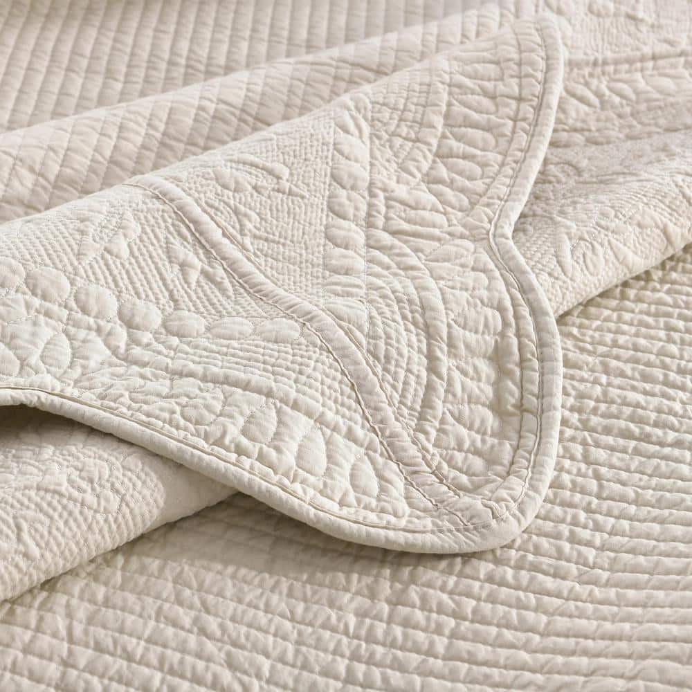 King Size Khaki Cotton Reversible Embroidered Bedspread Set