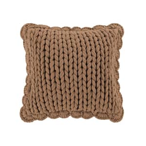 Chunky Knitted Camel Polyester 14 in. x 14 in. Decorative Throw Pillow