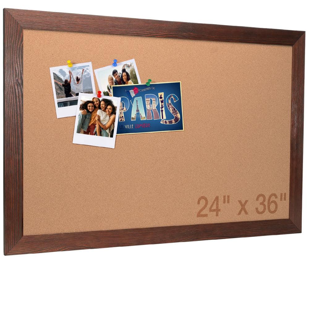 Rustic Brown Wood Frame 24" x 36" Cork Bulletin Board