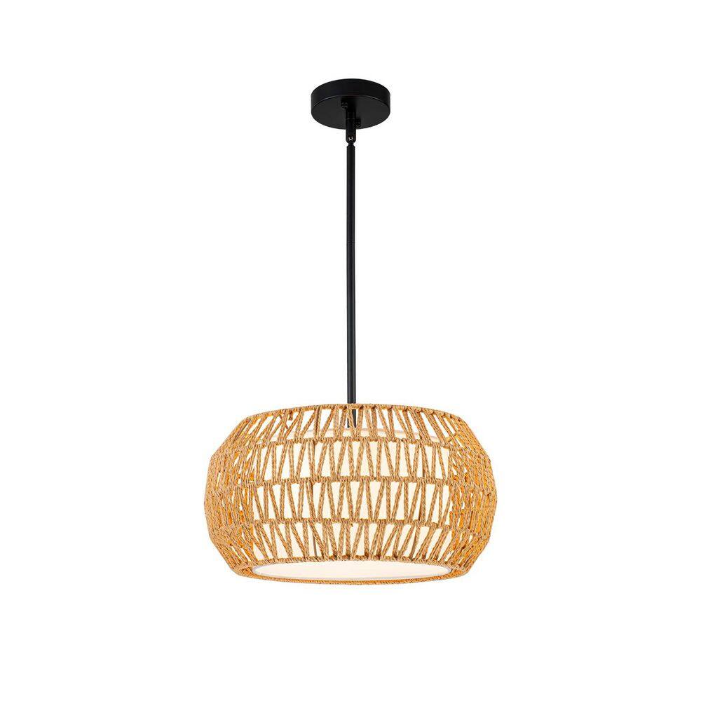Nevaeh 15.75 in. 3-Light Farmhouse Matte Black Bohemian Hand-Woven Brown Pendant Light price history on PriceWatchPro