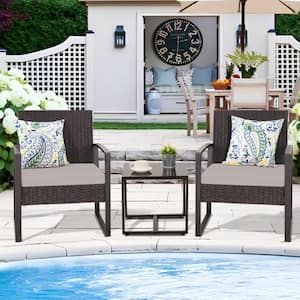 Gray 3-Piece Wicker Outdoor Dining Set with Washed Gray Cushion