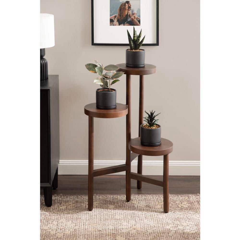 Kate and Laurel Fitley 34 in. Dark Brown Round Wood Indoor Plant