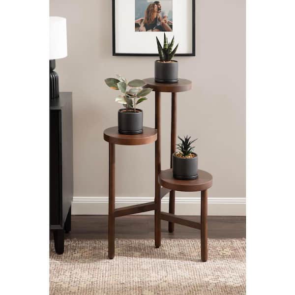 Fitley 34 in. Dark Brown Round Wood Indoor Plant Stand