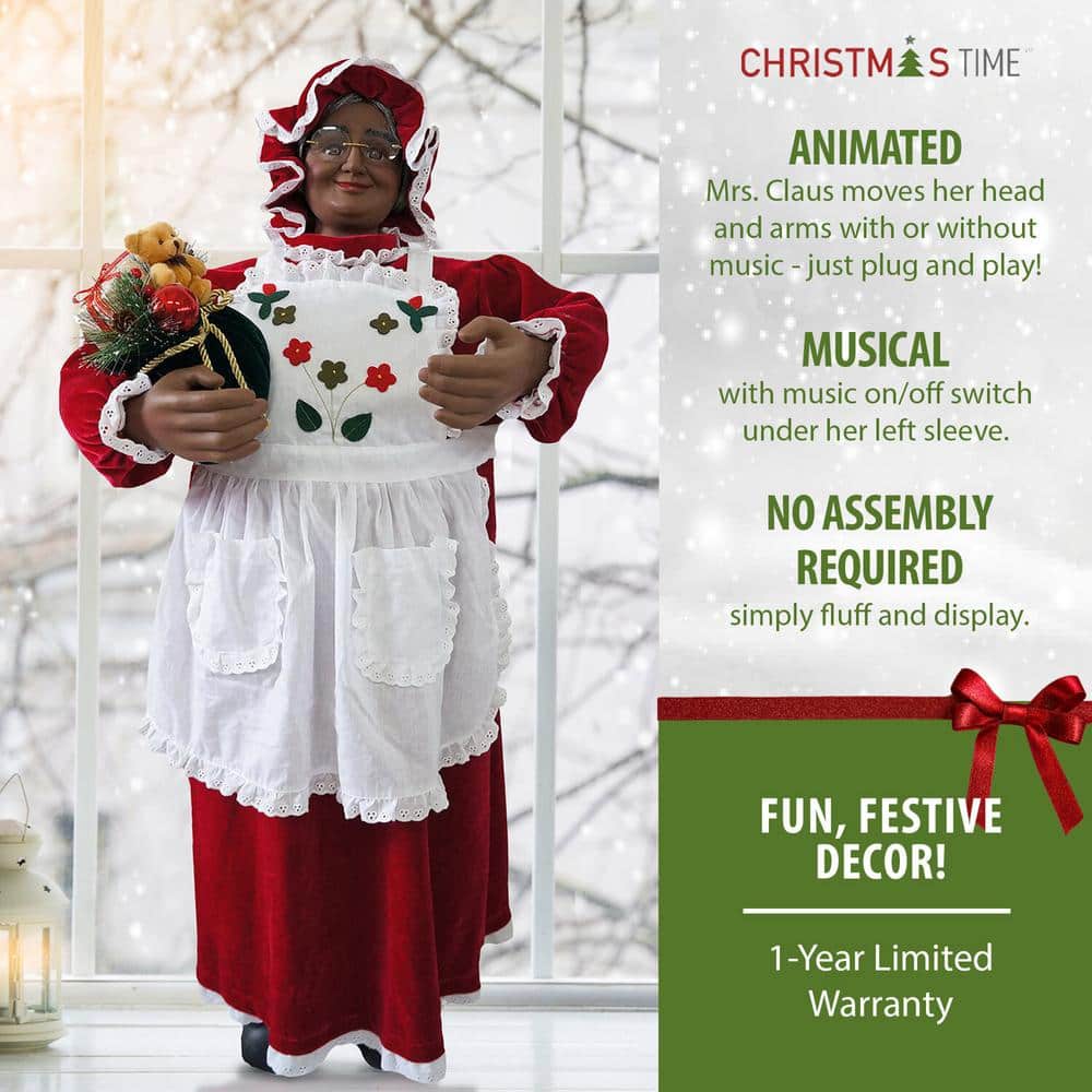 3-Ft. Red and White Animated Mrs. Claus with Apron