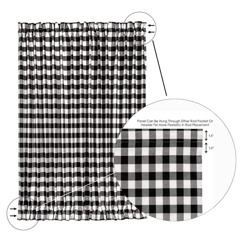 Buffalo Check Black/White Cotton Polyester Door Curtain Panel, 54" W x 40" L
