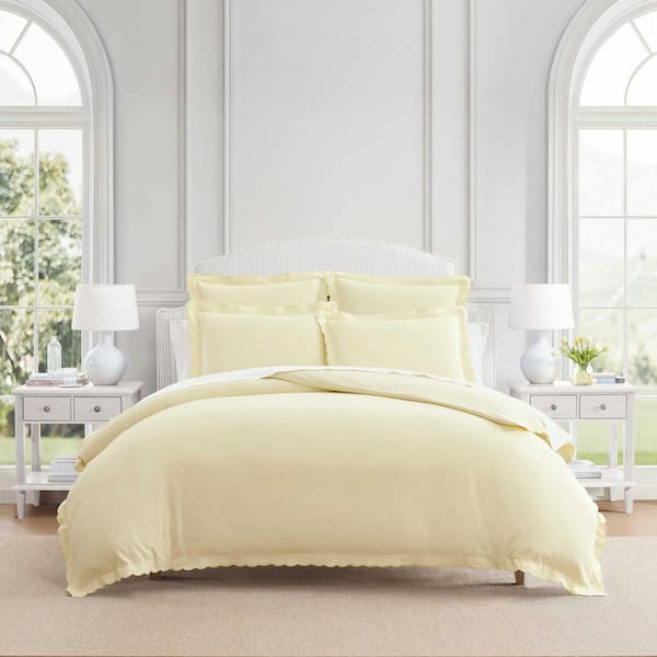Signature Scallop 3-Piece Sweet Cream Yellow Jacquard Cotton Blend Full/Queen Duvet Cover Set