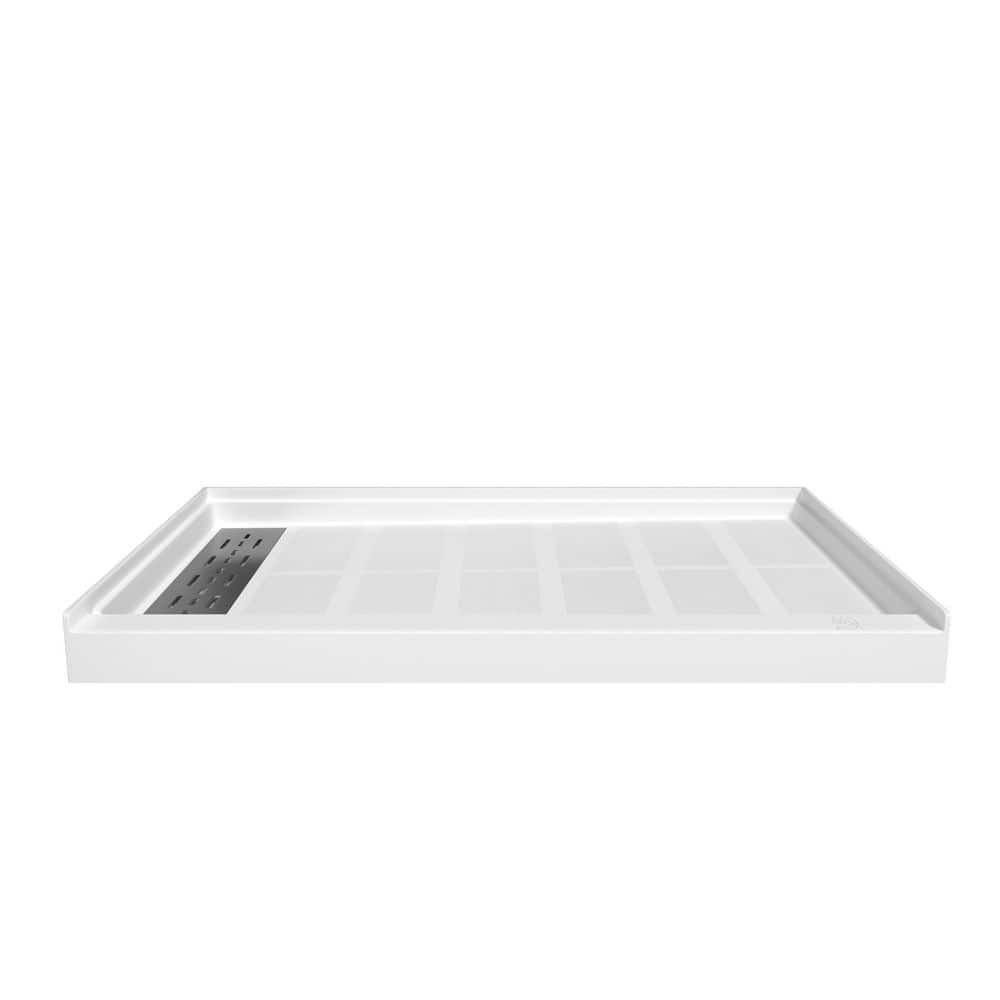 48 in. L x 32 in. W Alcove Single Threshold Shower Pan Base with Left Linear Drain in White, S/S Drain Cover Included price history on PriceWatchPro