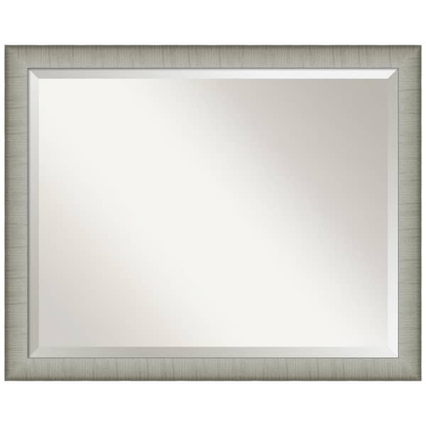 Amanti Art Medium Rectangle Elegant Brushed Pewter Beveled Glass Casual Mirror (25 in. H x 31 in. W)