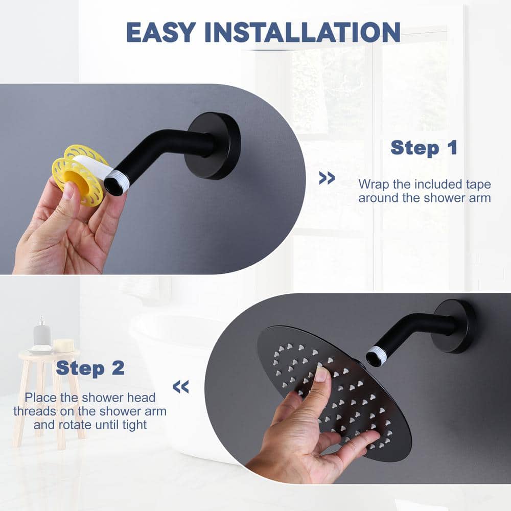 Large Matte Black Round Rain Shower Head with High-Pressure Spray
