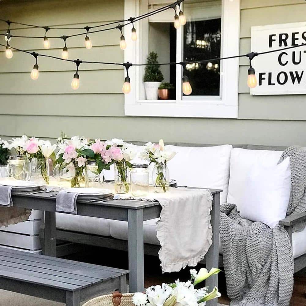 Warm White Solar Powered LED Outdoor String Lights with Flame Bulbs