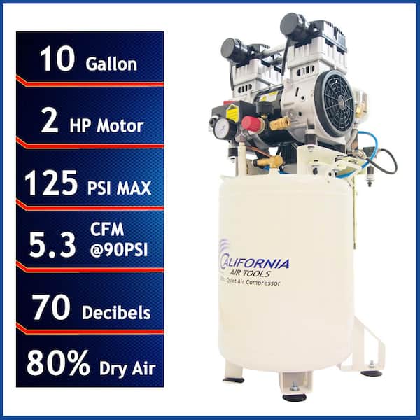 California Air Tools 10 Gal. 2 HP Ultra Quiet and Oil-Free Stationary Electric Air Compressor with Air Drying System