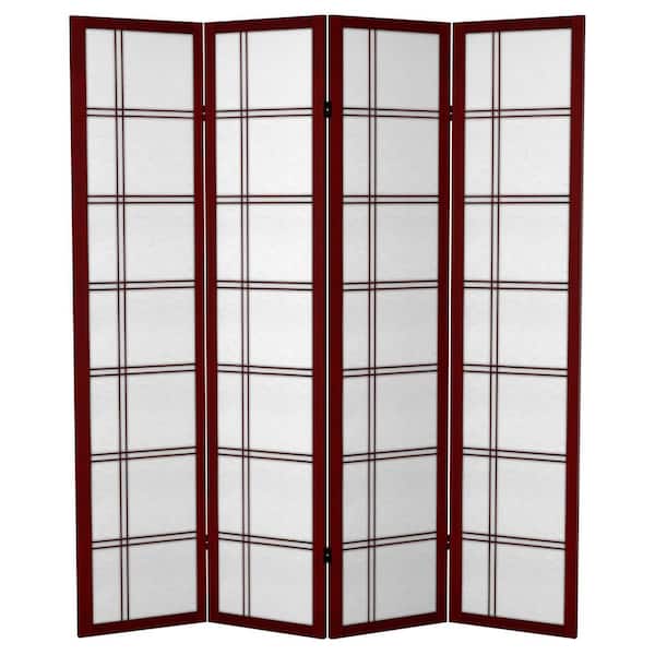 Oriental Furniture 6 ft. Rosewood Printed Canvas Double Cross 4-Panel Room Divider