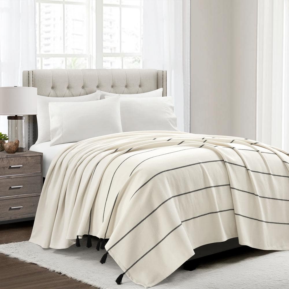 Boho Ribbon Grey Microfiber Quilt Set with Tassels - Full - Queen