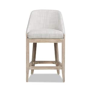 Newport 26.5 in. Neutral Gray Solid Wood Counter Stool Curved Back Upholstered Counter Stool with Wool Blend Seat