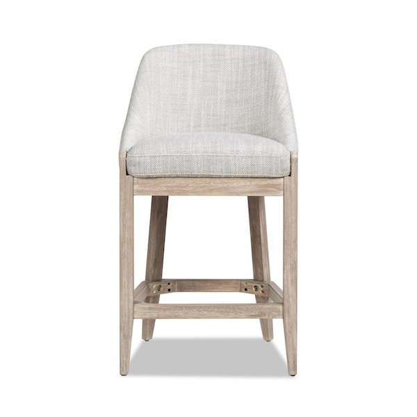 Jennifer Taylor Newport 26.5 in. Neutral Gray Solid Wood Counter Stool Curved Back Upholstered Counter Stool with Wool Blend Seat