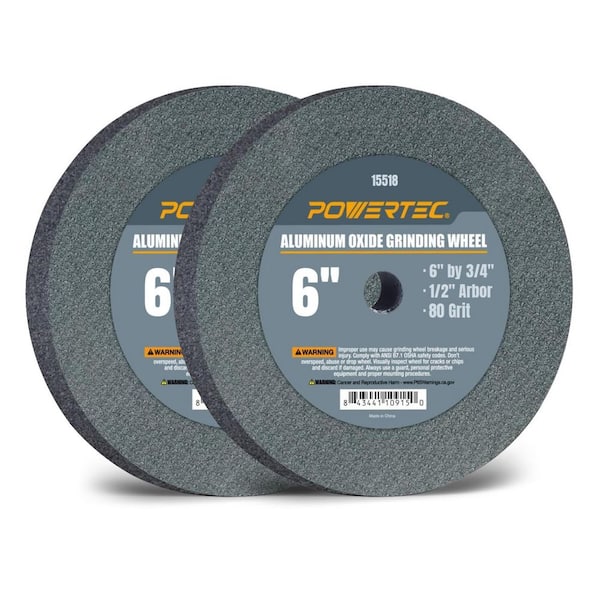 6 in. x 3/4 in. x 1/2 in. Arbor, 80 Grit Aluminum Oxide Grinding Wheel for Bench Grinder (2-Pack)