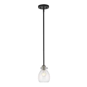 Kraken 5.25 in 1-Light Black and Brushed Nickel Shaded Mini Pendant Light with Clear Glass Shade with No Bulb Included