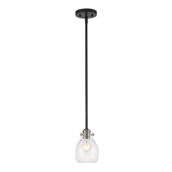 Unbranded Kraken 5.25 in 1-Light Black and Brushed Nickel Shaded Mini Pendant Light with Clear Glass Shade with No Bulb Included
