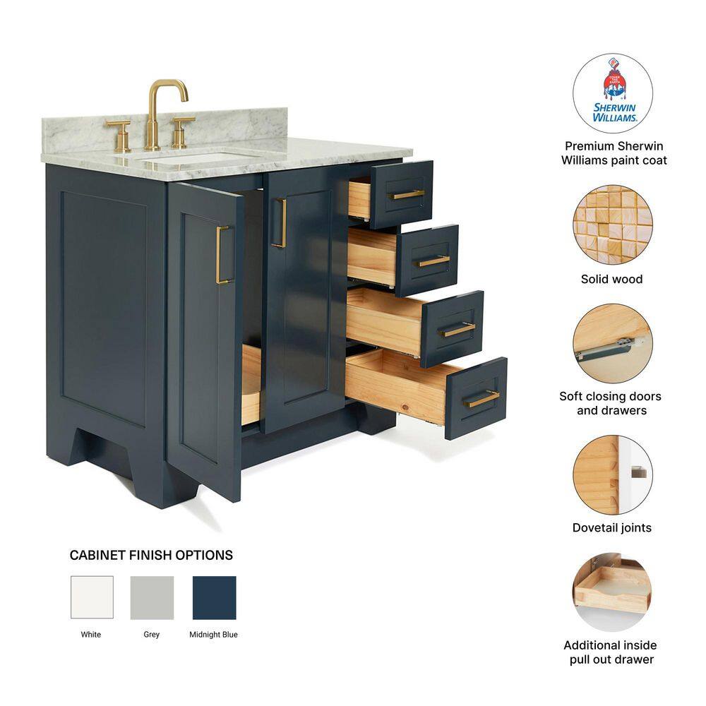 Midnight Blue Freestanding Vanity with Carrara Marble Top