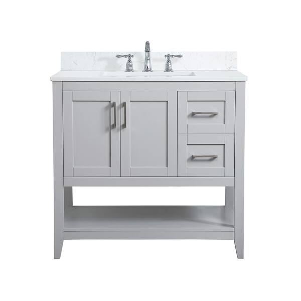 Unbranded Simply Living 36 in. W x 22 in. D x 34 in. H Bath Vanity in Grey with Calacatta White Engineered Marble Top