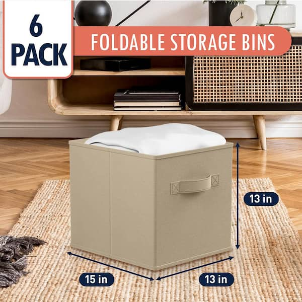 Foldable Storage Cube Bins with Dual Handles 15 x 13 x 13 Beige