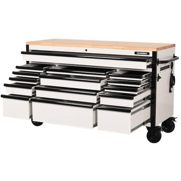 Tool Storage 61 in. W x 23 in. D Heavy Duty White Mobile Workbench Tool Chest