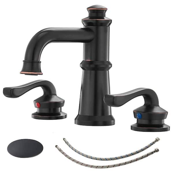 BWE 8 in. Widespread Double Handles Bathroom Faucet With Pop-up Drain Assembly in Oil Rubbed Bronze