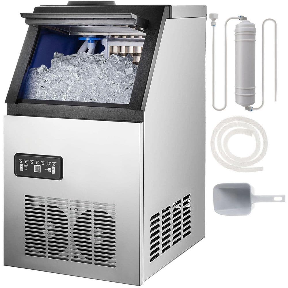 16.15 in. 90lbs/24H Half Size Cube Commercial Freestanding Ice Maker with 33lbs Storage, 2 Water inlet, Stainless Steel