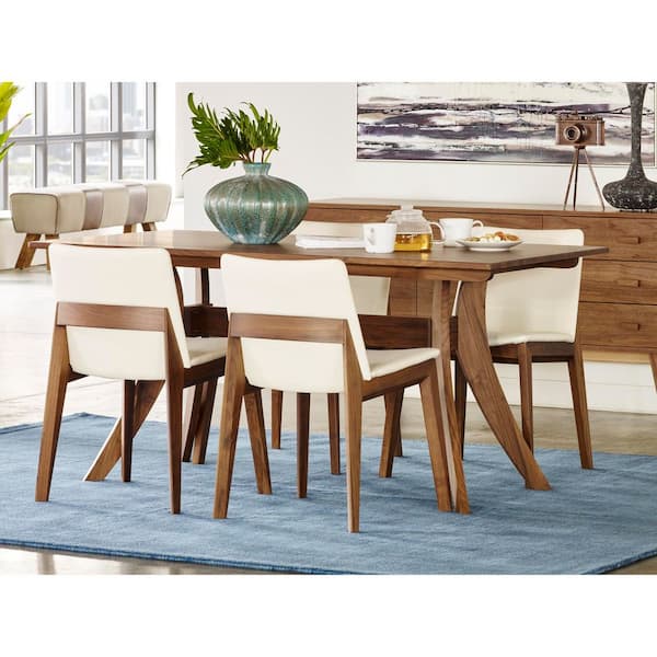 Azura Mid-Century Modern Brown Solid American Walnut Wood 63 in. Trestle Base Rectangle Dining Table, Seats 6