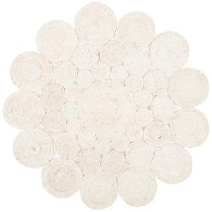 Natural Fiber Ivory 4 ft. x 4 ft. Woven Floral Round Area Rug