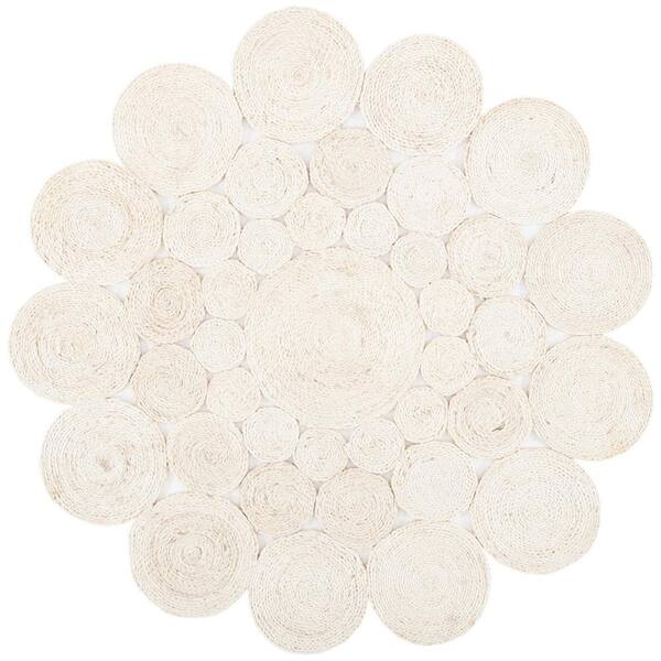 SAFAVIEH Natural Fiber Ivory 4 ft. x 4 ft. Woven Floral Round Area Rug