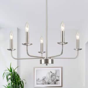 5-Light 24.04 in. Nickel Classic Chandelier for Kitchen Living Room with No Bulbs Included