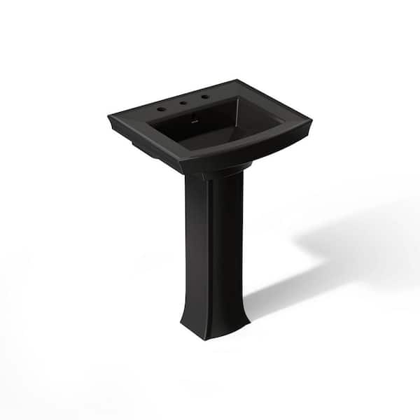 KOHLER Archer 24 in. x 13.94 in. Pedestal Bathroom Sink in Black Black Vitreous China