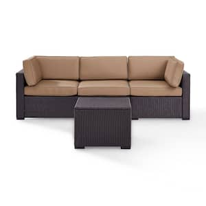 Biscayne 3-Person Wicker Outdoor Seating Set with Mocha Cushions 1-Loveseat, 1-Corner and Coffee Table