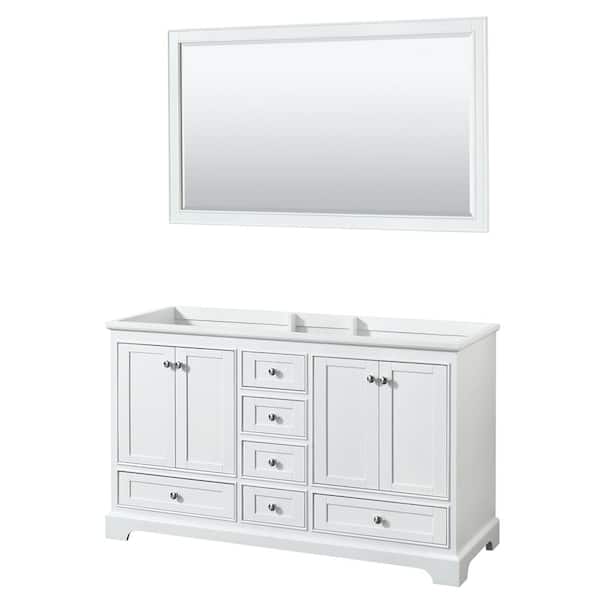 Wyndham Collection Deborah 59.25 in. W x 21.5 in. D Vanity Cabinet with 58 in. Mirror in White