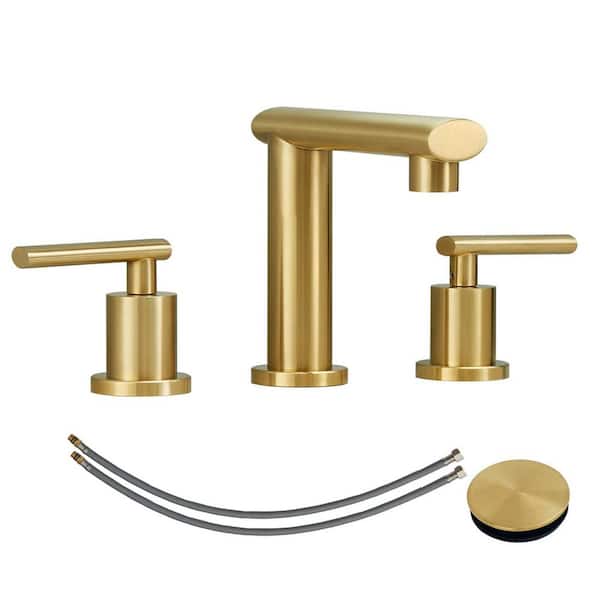 waterpar 8 in. Widespread Double Handle Bathroom Faucet with Pop-Up Drain and Lead-Free Supply Hoses in Brushed Gold