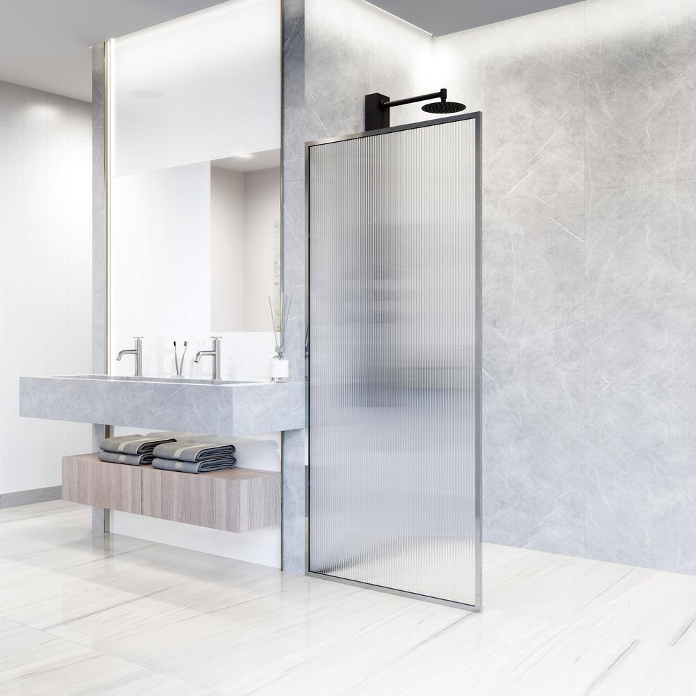 Meridian 34" W x 62" H Chrome Fluted Glass Shower Screen