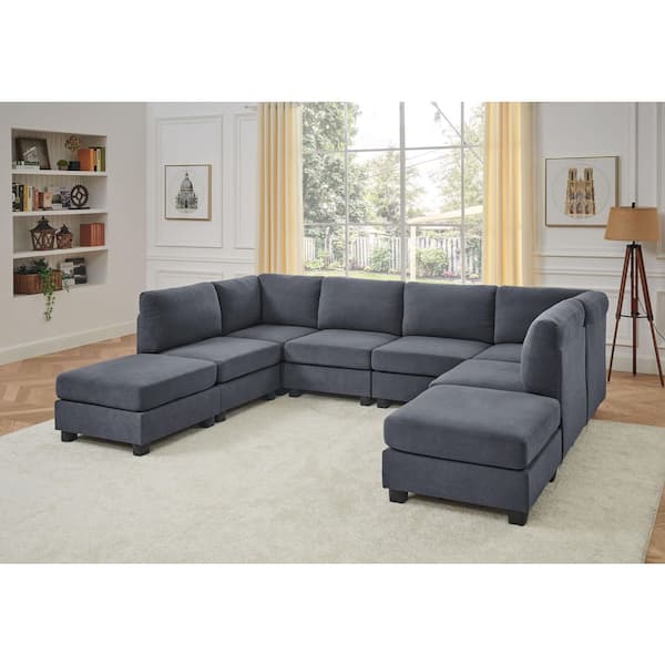 Sabina Modern 120 in. 8-Piece Polyester Blend Modular Sectional Sofa in Dark Gray with 2 Ottomans