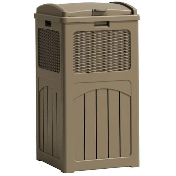 36 gal. Resin Outdoor Trash Can, Plastic Deck Box, Light Brown