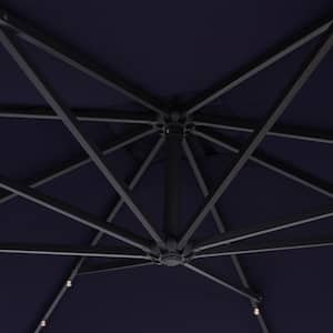 8.2 ft. Rectangular Solar LED Cantilever Offset Patio Umbrella with Cross Stand in Navy