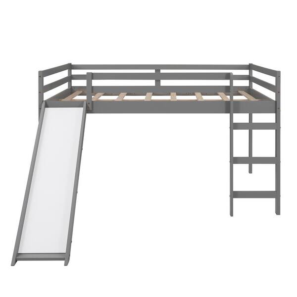 Utopia 4niture Deven Gray Full Size Loft Bed with Slide HAWF281157AAE ...