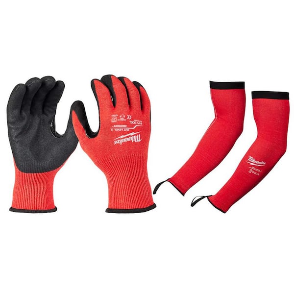 Milwaukee XX-Large Red Nitrile Level 3 Cut Resistant Gloves with 18 in. Red 4-Way Stretch Cut 3 Resistant Protective Arm Sleeves