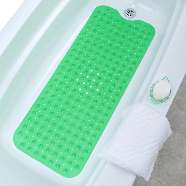 SlipX Solutions 16 in. x 39 in. Extra Long Bath Mat in Translucent Green
