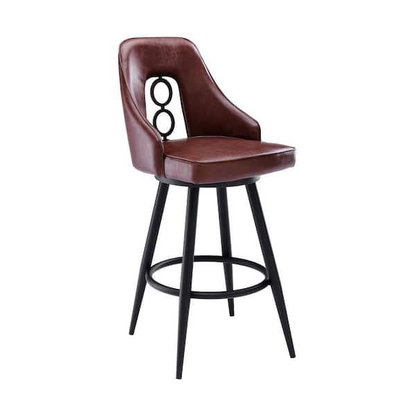 Armen Living Ruby Contemporary 30 in. Bar Height Bar Stool in Black Powder Coated and Vintage Coffee Faux Leather