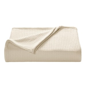 FRESHFOLDS Beige 100% Cotton King Lightweight Waffle Weave Blanket EC800538  - The Home Depot