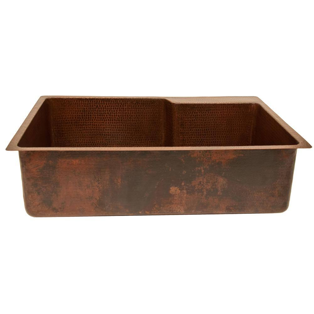 33" Hammered Copper Drop-In Kitchen Sink with Accessories